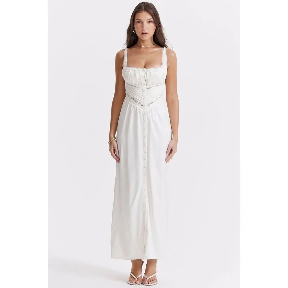 House of CB Illiana Real Silk Maxi Dress in Ivory - Picture 2 of 5